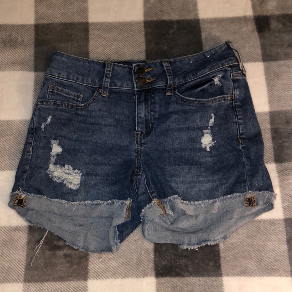 Distressed Low Rise Favorite MIDI Jean Shorts
